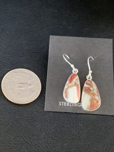 Navajo Purple Spiny Oyster Turquoise Dangle Earrings | Sterling Silver | Authentic Native American Handmade | 14083