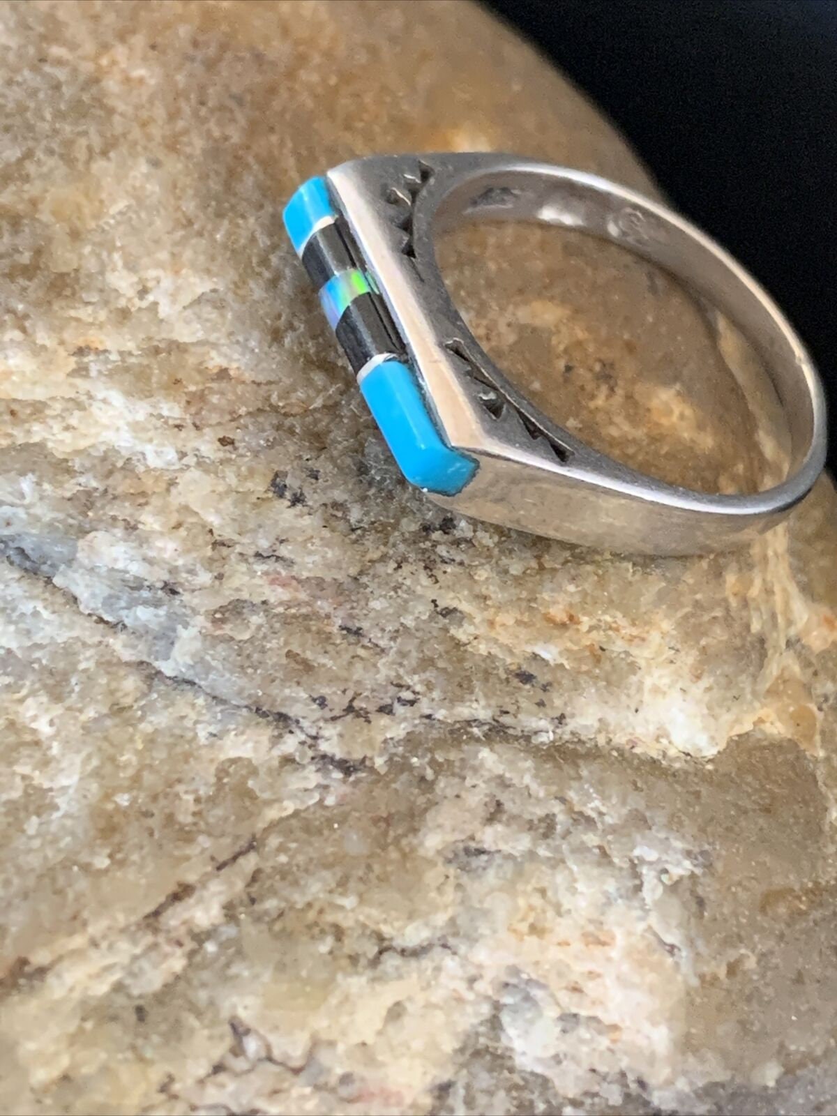 Native American Navajo Blue Lapis Turquoise Opal Inlay Ring | Sz 6 | 11145