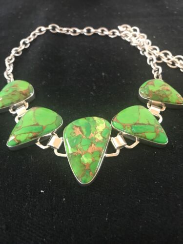 Southwestern Green Mojave Turquoise Necklace | Sterling Silver | 18" | 3692