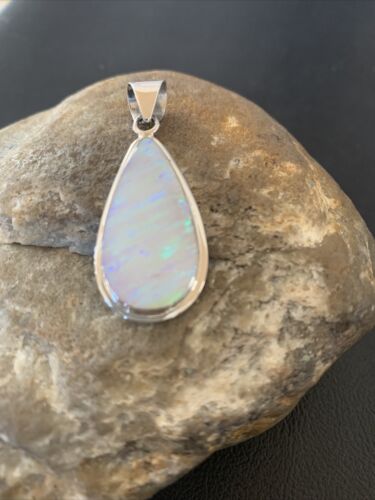 Navajo White Faux Opal Pendant | Sterling Silver | Native American Handmade | 1.50" | 1393