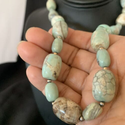 Navajo Blue Turquoise Bead Necklace | Sterling Silver | 20" | Authentic Native American Handmade | 12965
