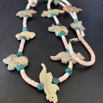 Navajo Pearls Blue Turquoise Shell Necklace | Fetish | Sterling Silver | 30" | Authentic Native American Handmade | 12555 - Masha USA