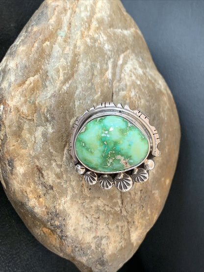 Navajo Green Sonoran Turquoise Ring | Sterling Silver | Sz 9.5 | Authentic Native American Handmade | 10421