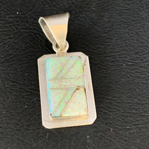 Navajo Sterling Silver White Pink Faux Opal Inlay Pendant | 1.5" | Authentic Native American Handmade | 13555