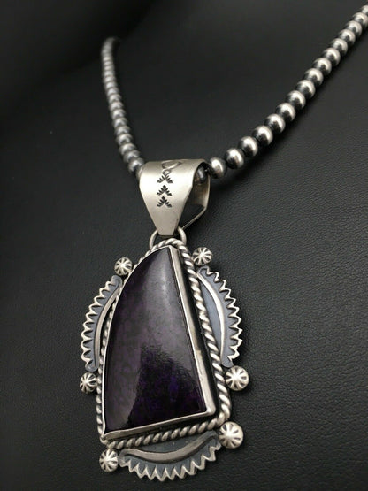 Native American Sterling Silver Navajo Pearls Purple Sugilite Necklace | Authentic Handmade | 4918