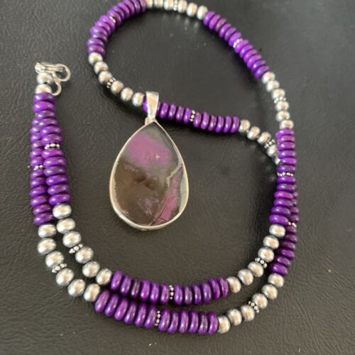 Women's Navajo Pearls Purple Sugilite Necklace Pendant | Sterling Silver | Authentic Native American Handmade | 13302