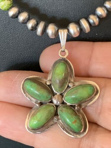 Navajo Green Gaspeite Turquoise Pendant | Authentic Native American Sterling Silver | Multi-Stone | 12263