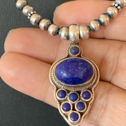 Men's Navajo Pearl Blue Lapis Turquoise Necklace | Sterling Silver | 21" | 12612 | Multi-Stone