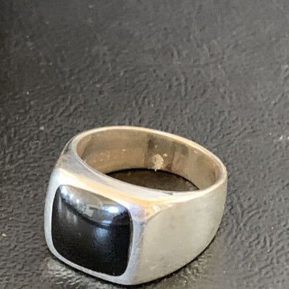 Southwestern Men's Navajo Black Onyx Inlay Ring | Sterling Silver | Sz 10 | Authentic Native American Handmade | 10740