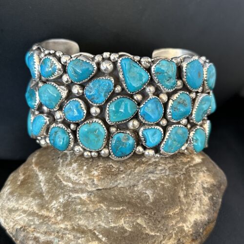 Sterling Silver Kingman Turquoise Cuff Bracelet | Handmade | Authentic Native American | 14565