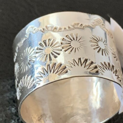 Navajo Stamped Wide Band Ring | Sterling Silver | Sz 11.5 | Authentic Native American Handmade | 10963 - Masha USA