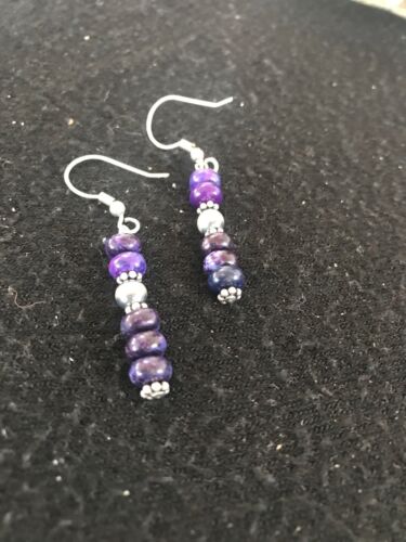 Navajo Purple Sugilite Dangle Bead Earrings | Sterling Silver | Authentic Native American Handmade | 1" | 12346