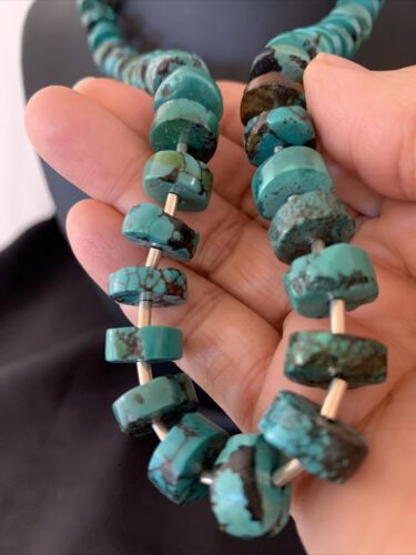 Navajo Turquoise Heishi Tube Bead Necklace | Sterling Silver | Authentic Native American Handmade | 22" | 11771
