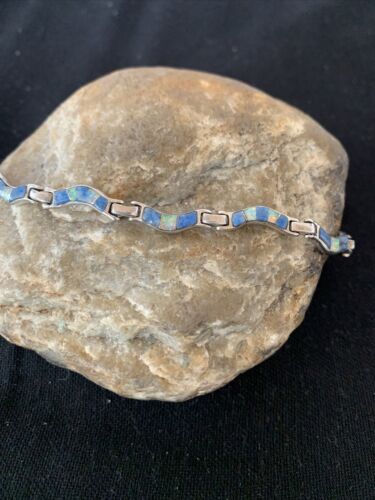 Southwestern Sterling Silver Necklace | Lapis & Opal Inlay Pendant | 16" | 01426