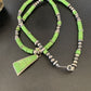Native American Navajo Sterling Silver Necklace | Green Gaspeite Inlay Pendant | 12150