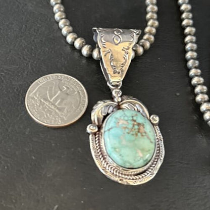 Navajo Blue Golden Hills Pendant Necklace | Sterling Silver | Authentic Native American Handmade | 14623