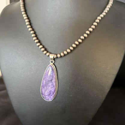 Navajo Pearls Purple Charoite Necklace Pendant | Sterling Silver | Authentic Native American Handmade | 14465