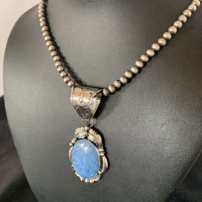 Navajo Denim Lapis Necklace with Pendant | Sterling Silver | Authentic Native American Handmade | 12437