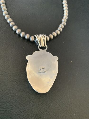 Native American Men's Navajo Pearls Necklace Pendant | Sterling Silver Black Onyx | 13097