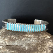 Zuni Blue Turquoise Inlay Cuff Bracelet | Sterling Silver | Authentic Native American Handmade | 14588