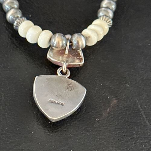 Navajo Pearls Wild Horse Turquoise Necklace Pendant | Sterling Silver | Authentic Native American Handmade | 14374