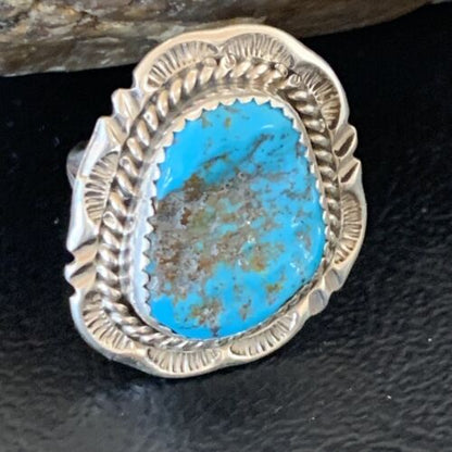 Navajo Blue Kingman Turquoise Ring | Sterling Silver | Sz 7 | Authentic Native American Handmade | 12957