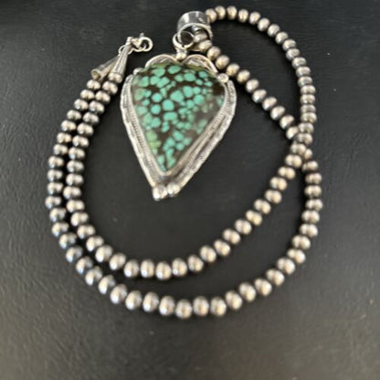 Men's Navajo Blue Spiderweb Turquoise Pendant Necklace | Sterling Silver | Authentic Native American Handmade | 14257