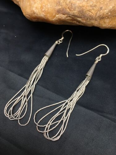 Native American Sterling Silver Chandelier Dangle Heishi Earrings | 2" | Authentic Handmade | 8982