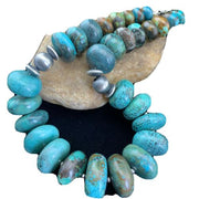 Navajo Pearl Sterling Silver Necklace | Graduated Blue Chunky Turquoise | Authentic Native American | 24" | 01743