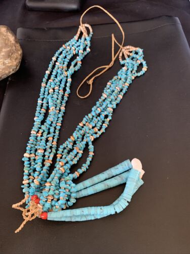 Native American Santo Domingo Spiny Blue Turquoise Shell Jacla Necklace | 36" | 13190