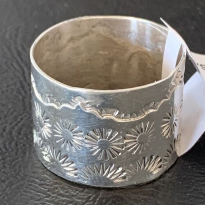 Navajo Stamped Wide Band Ring | Sterling Silver | Sz 11.5 | Authentic Native American Handmade | 10963 - Masha USA