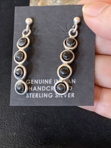 Navajo Multi-Stone Black Onyx Drop Earrings | Sterling Silver | 1.25" | 12649