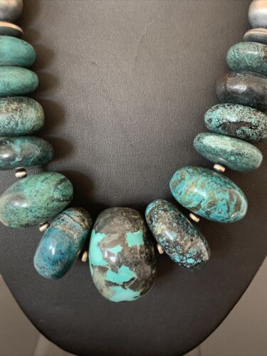 Navajo Pearls Sterling Silver Graduated Natural Blue Turquoise Necklace | Authentic Native American | 20" | 731