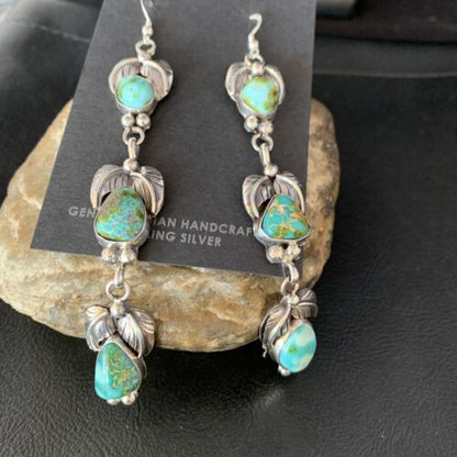 Navajo Sonoran Gold Turquoise Earrings | Sterling Silver | 3 Dangle | Authentic Native American Handmade | 13924