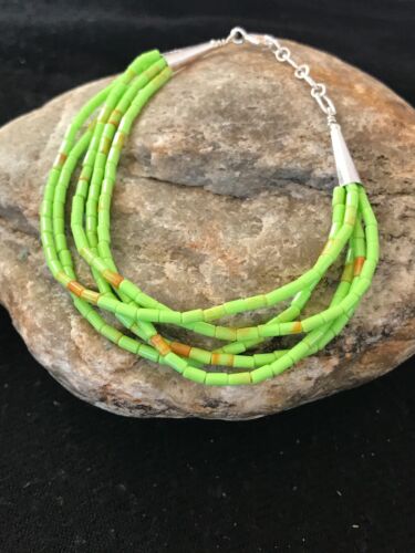 Navajo Green Stabilized Gaspeite Heishi Bracelet | Sterling Silver | 5 Strand | 7" | 13601