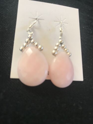 Navajo Pink Opal Bead Dangle Drop Earrings | Sterling Silver | Authentic Native American Handmade | 00304