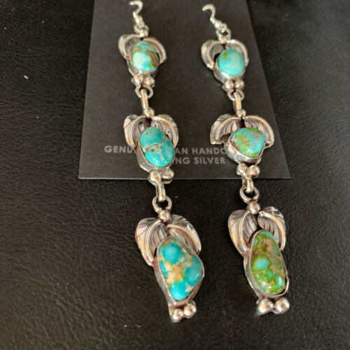 Navajo Sonoran Gold Turquoise Earrings | Sterling Silver | 3 Dangle | Authentic Native American Handmade | 13923