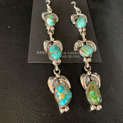 Navajo Sonoran Gold Turquoise Earrings | Sterling Silver | 3 Dangle | Authentic Native American Handmade | 13923