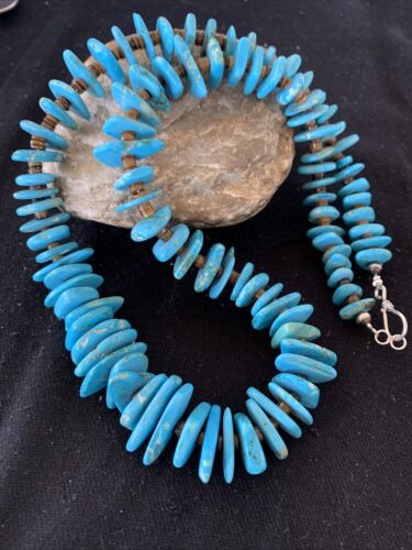 Authentic Native American Navajo Pearl Sterling Silver Shell Turquoise Nugget Necklace | 24" | 00817