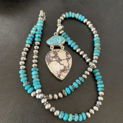 Men's Navajo Pearl Necklace Pendant | Sterling Silver | Blue Turquoise & Wild Horse Multi-Stone | 11756
