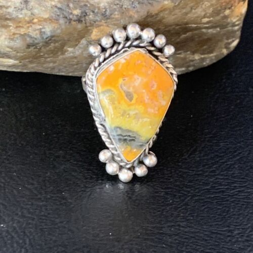 Navajo Yellow Bumble Bee Jasper Ring | Sterling Silver | Sz 9.5 | Authentic Native American Handmade | 13526