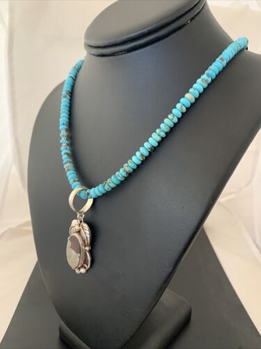 Navajo Blue Turquoise Sterling Silver Necklace | Pyrites Pendant | Southwestern 01393