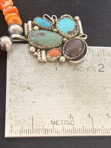 Navajo Green Turquoise and Spiny Bead Pendant Necklace | Sterling Silver | Authentic Native American Handmade | 00575