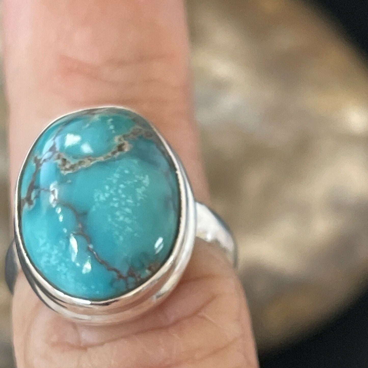 Navajo Spiderweb Blue Turquoise Ring | Sterling Silver | Sz 6.5 | Authentic Native American Handmade | 11444