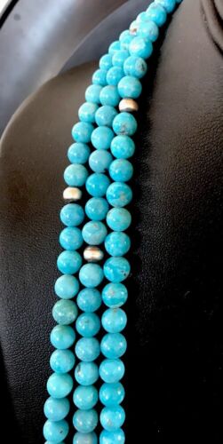 Navajo Sterling Silver Necklace | Native American Blue Turquoise Bead | Stabilized | 3390 - Masha USA