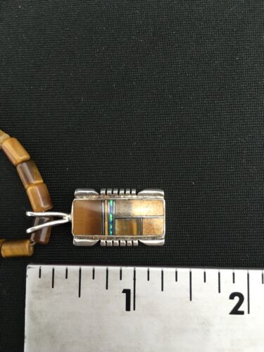 Authentic Native American Tigers Eye Inlay Pendant | Navajo Sterling Silver Necklace | 21" | 4895
