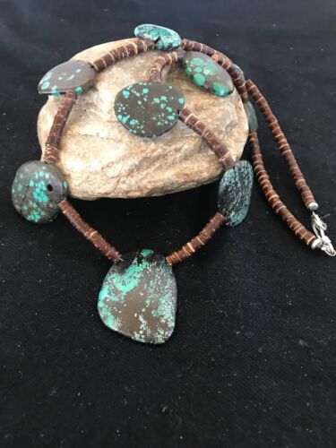 Navajo Sterling Silver Spiderweb Turquoise Bone Teardrop Pendant Necklace | Authentic Native American Handmade | 3968