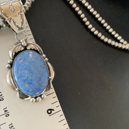 Navajo Denim Lapis Necklace with Pendant | Sterling Silver | Authentic Native American Handmade | 12437