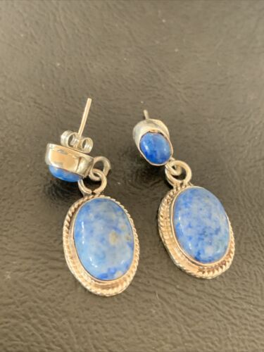 Navajo Denim Lapis Dangle Earrings | Sterling Silver | 1.1" | Authentic Native American Handmade | 1701