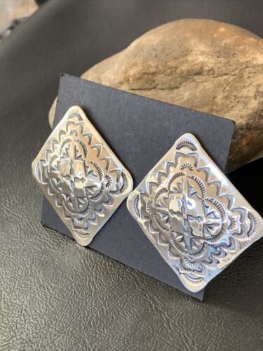 Southwestern Women's Navajo Stamped Earrings | Sterling Silver | Authentic Native American Handmade | 1675